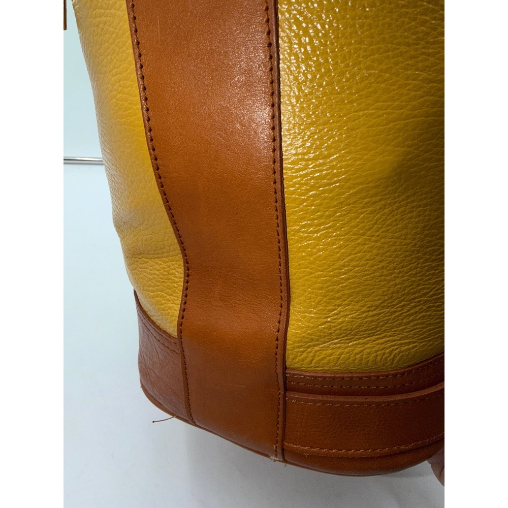 Valentina Italia Leather Shoulder Bag Mustard Yellow Cognac Brown Gold Hardware - Picture 7 of 16